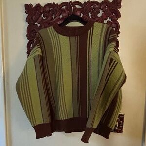 Dolls Kill Green and Brown Striped Sweater